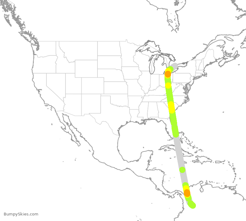 Turbulence forecast map for ACA94, YYZ to BOG