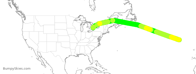 Turbulence forecast map for ACA953, PDL to YYZ