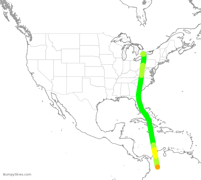 Turbulence forecast map for ACA95, BOG to YYZ