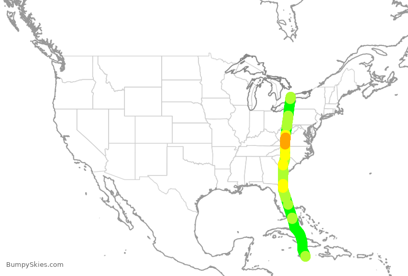 Turbulence forecast map for ACA964, YYZ to KIN