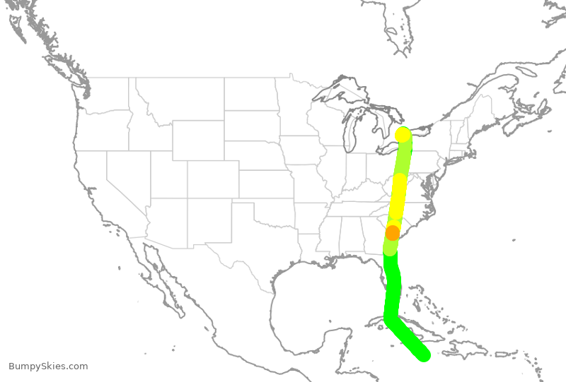 Turbulence forecast map for ACA965, KJP to YYZ