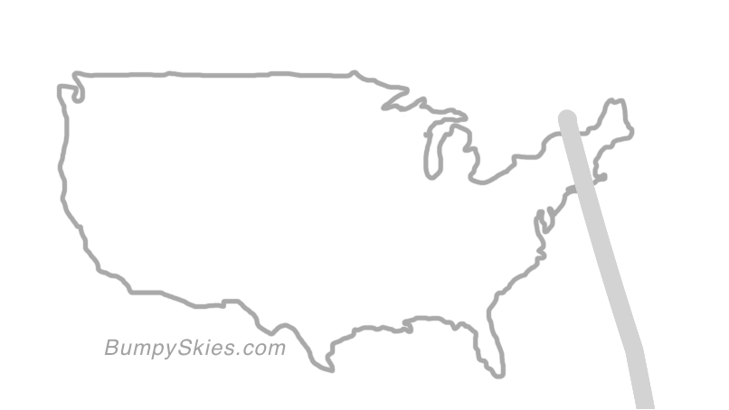 Map of continental US with illustrated flight path and turbulence forecast (described in text below)