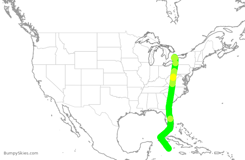 Turbulence forecast map for ACA973, GCM to YYZ