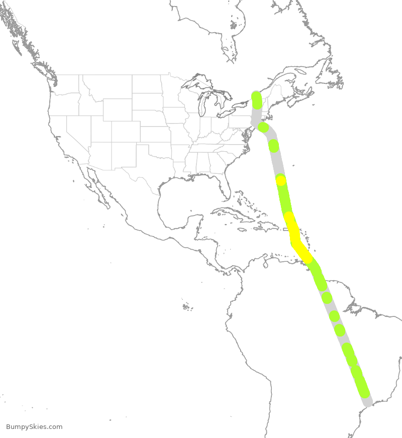 Turbulence forecast map for ACA97, BGR to YUL