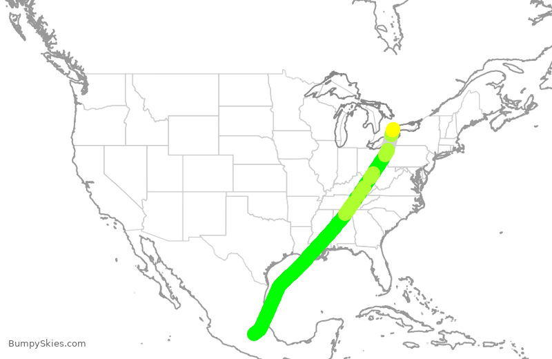 Turbulence forecast map for ACA991, YYZ to MEX