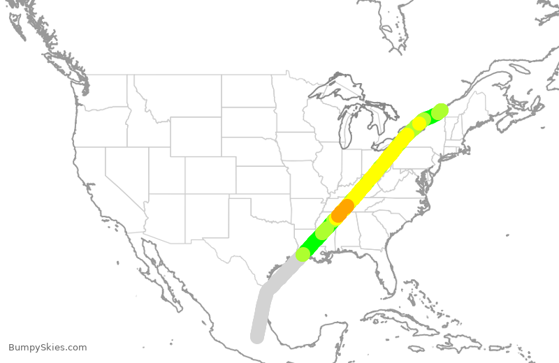 Turbulence forecast map for ACA994, MMX to YUL