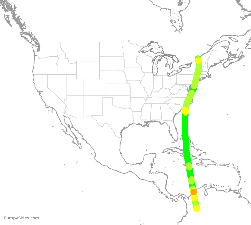 Turbulence forecast map for ACA99, BOG to YUL