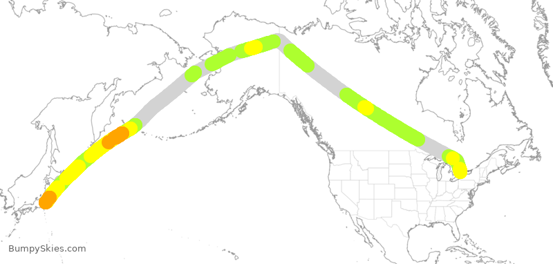 Turbulence forecast map for ACA9, YYZ to JAA