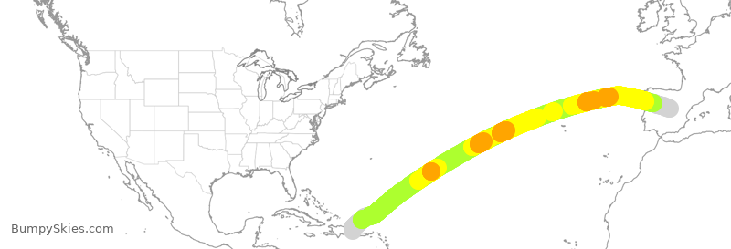 Turbulence forecast map for AEA034, PUJ to MAD