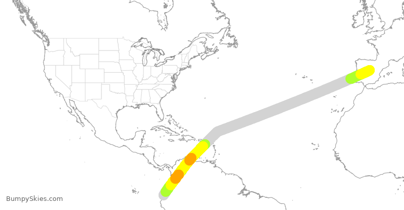 Turbulence forecast map for AEA035, MAD to GYE