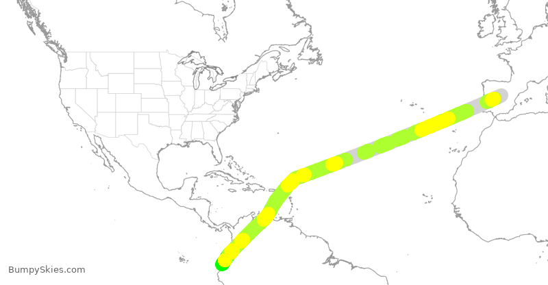 Turbulence forecast map for AEA039, MAD to GYE