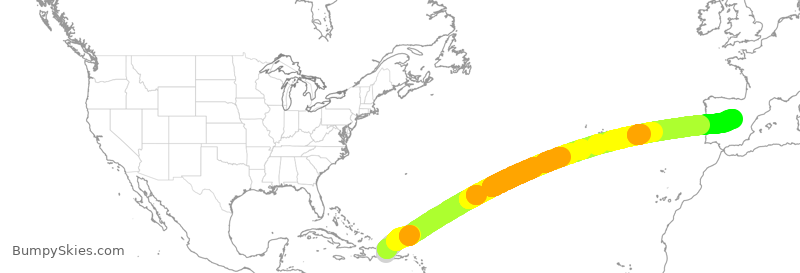 Turbulence forecast map for AEA054, PUJ to MAD