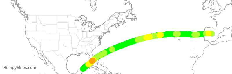 Turbulence forecast map for AEA063, MAD to CUN