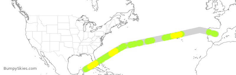 Turbulence forecast map for AEA064, CUN to MAD