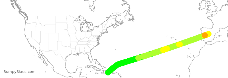 Turbulence forecast map for AEA185, MAD to SDQ