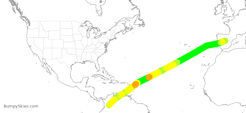 Turbulence forecast map for AEA193, MAD to BOG