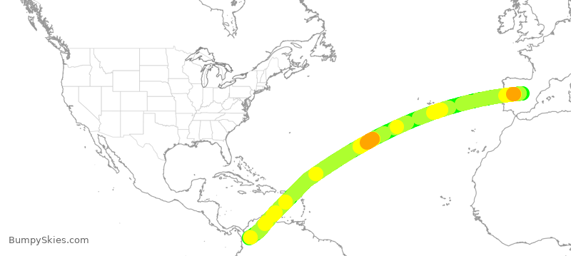 Turbulence forecast map for AEA199, MAD to MDE