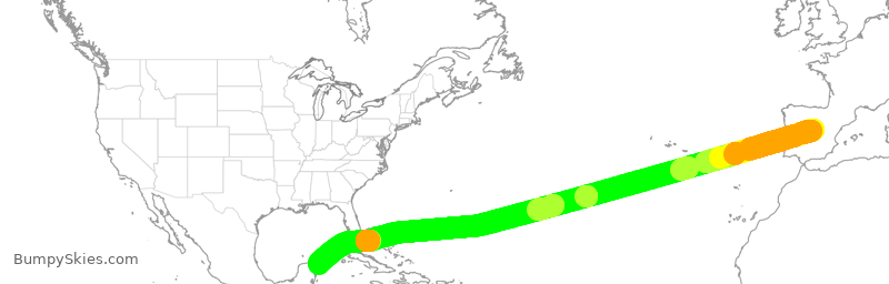 Turbulence forecast map for AEA63, MAD to CUN
