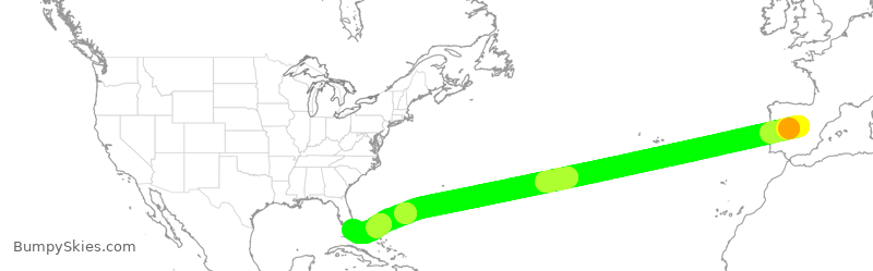 Turbulence forecast map for AEA97, MAD to MIA