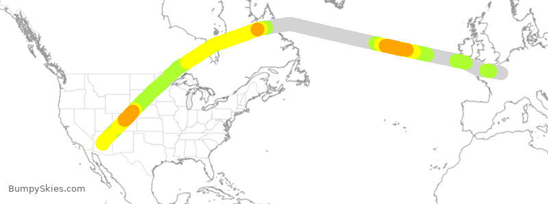 Turbulence forecast map for AFR069, PHX to CDG