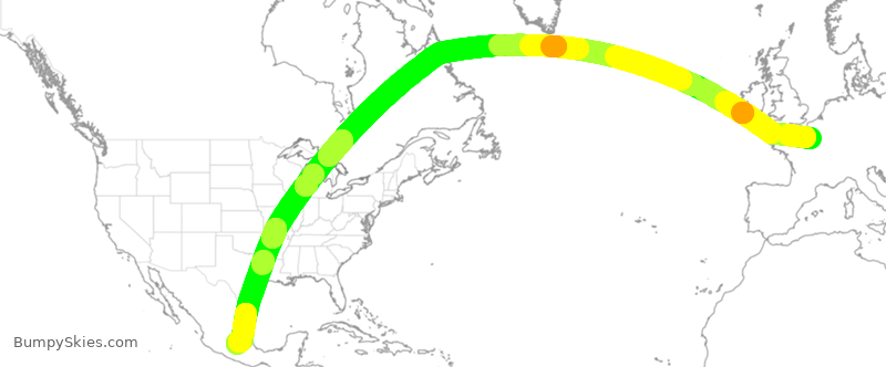 Turbulence forecast map for AFR174, CDG to MEX