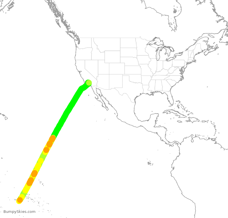 Turbulence forecast map for AFR19, PPT to LAX