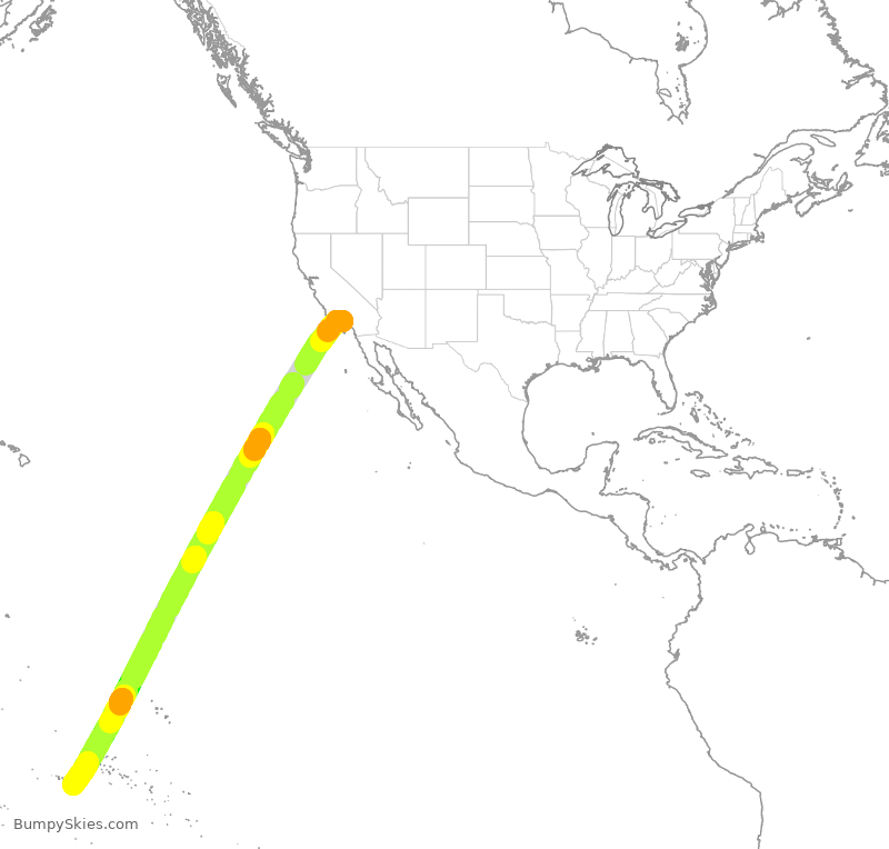 Turbulence forecast map for AFR26, LAX to PPT