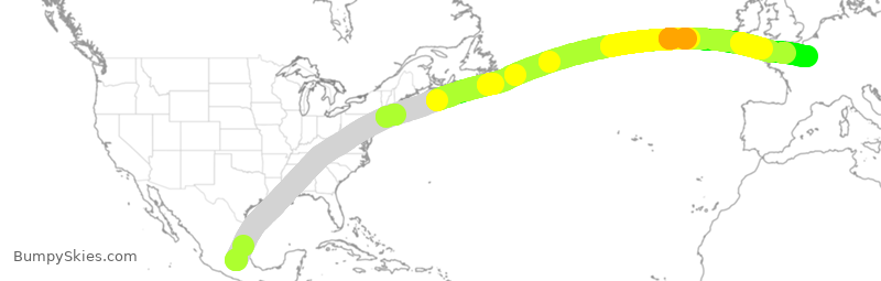Turbulence forecast map for AFR380, MEX to CDG