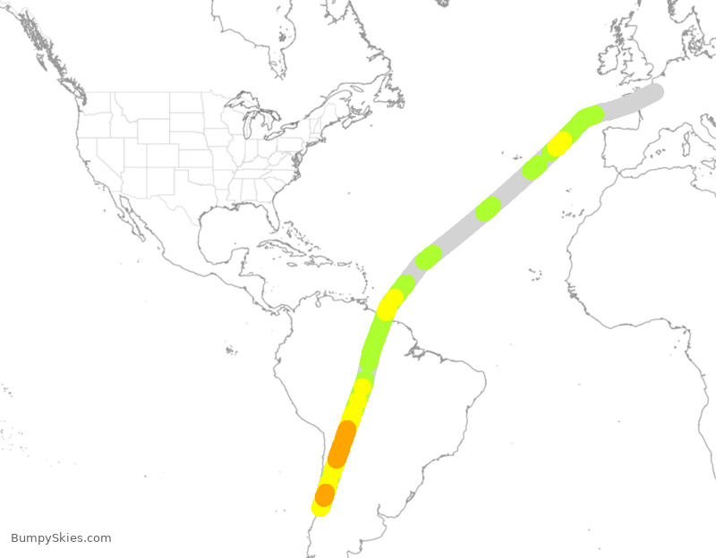 Turbulence forecast map for AFR406, CDG to SCL