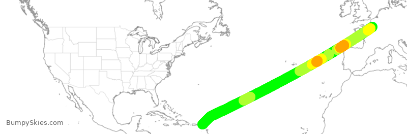 Turbulence forecast map for AFR4190, CDG to SXM