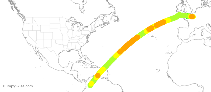 Turbulence forecast map for AFR423, BOG to CDG