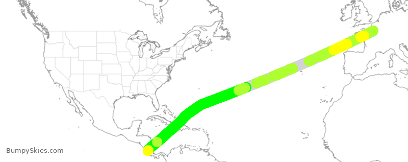 Turbulence forecast map for AFR430, CDG to SJO