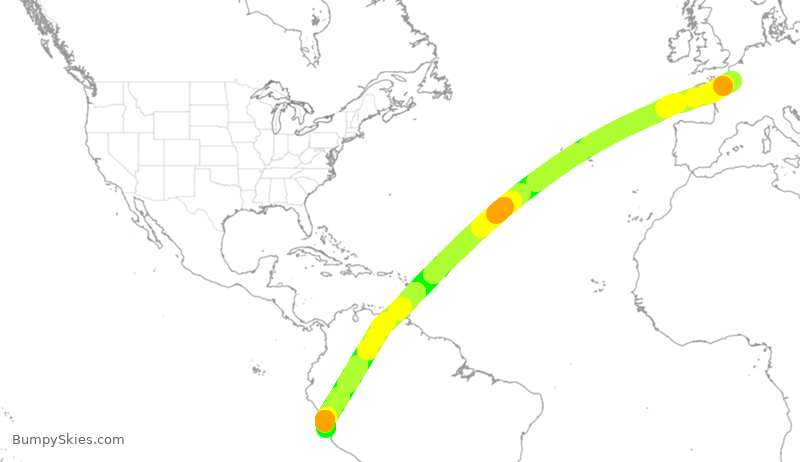 Turbulence forecast map for AFR500, CDG to SPJC