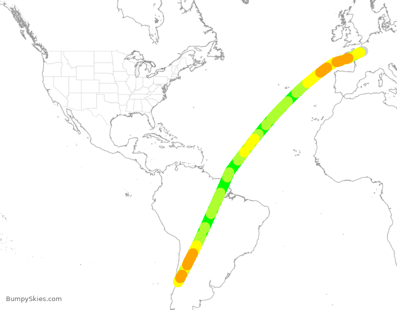 Turbulence forecast map for AFR528, CDG to SCL