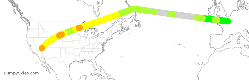 Turbulence forecast map for AFR57, LAS to CDG