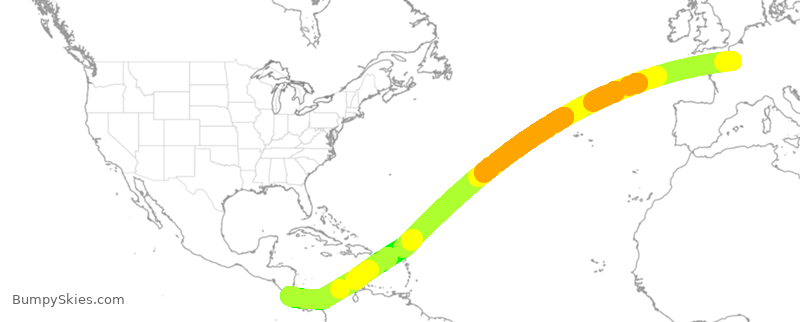 Turbulence forecast map for AFR588, CDG to SJO