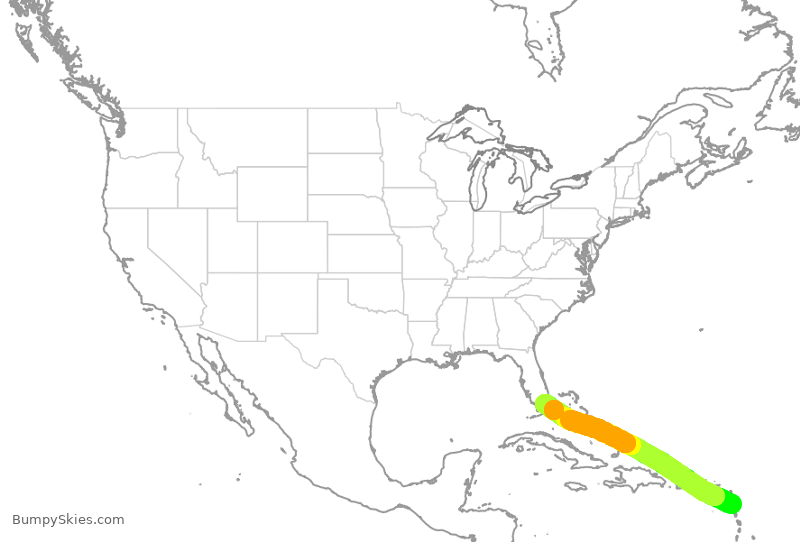 Turbulence forecast map for AFR616, PTP to MIA
