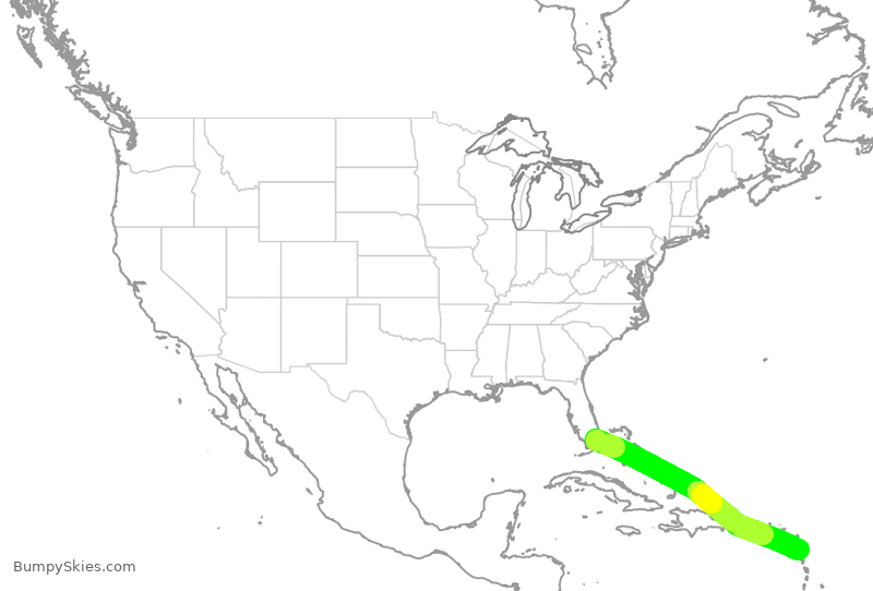 Turbulence forecast map for AFR617, MIA to PTP