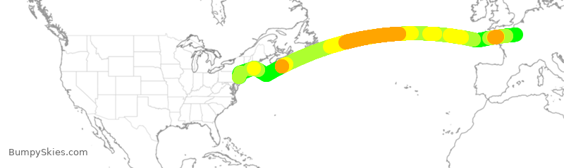 Turbulence forecast map for AFR64, CDG to EWR