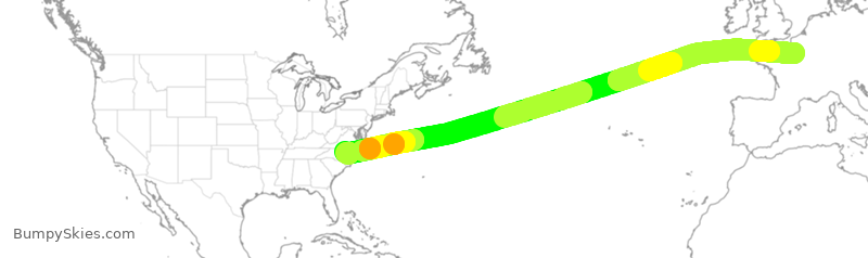 Turbulence forecast map for AFR74, CDG to RDU