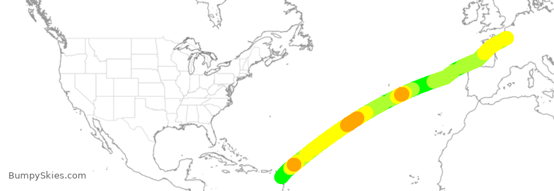 Turbulence forecast map for AFR750, CDG to PTP