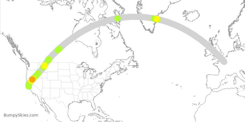 Turbulence forecast map for AFR84, CDG to SFO