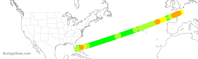 Turbulence forecast map for AFR90, CDG to MIA