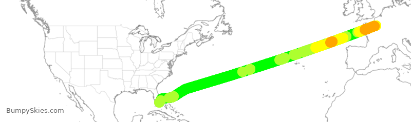 Turbulence forecast map for AFR92, CDG to MIA