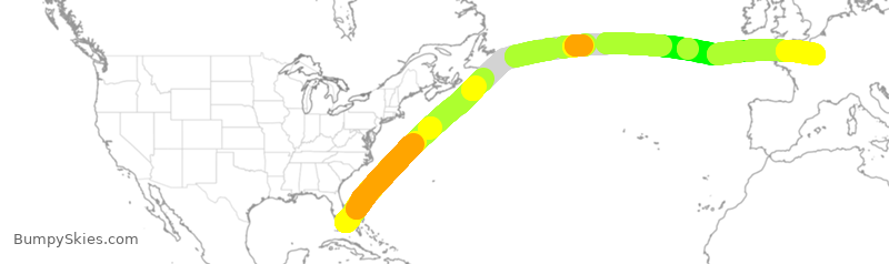 Turbulence forecast map for AFR93, MIA to CDG