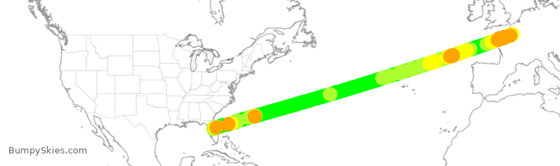 Turbulence forecast map for AFR96, CDG to MCO