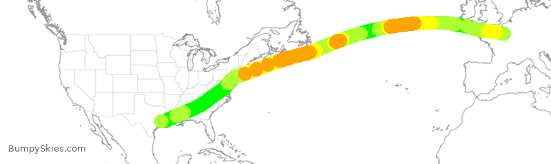 Turbulence forecast map for AFR99, IAH to CDG