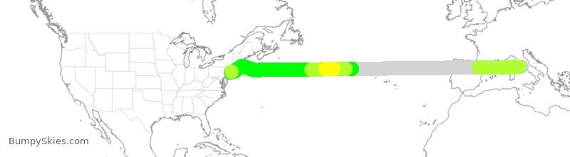 Turbulence forecast map for AIC101, FCO to JFK