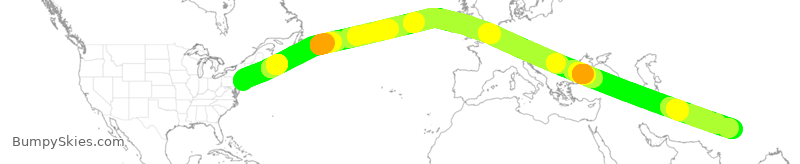 Turbulence forecast map for AIC102, JFK to DEL