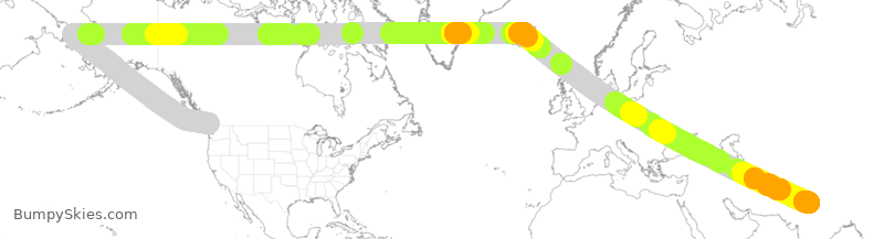 Turbulence forecast map for AIC186, YVR to IDP